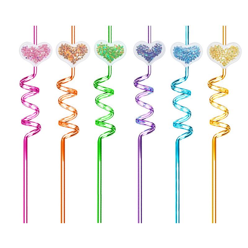 

Прозрачная соломинка в форме сердца с блестками, детская соломинка для здоровья, пластиковая изогнутая соломинка для игрушек, праздничная соломинка для бара, принадлежности для свадьбы на День святого Валентина 6pcs розовый/синий