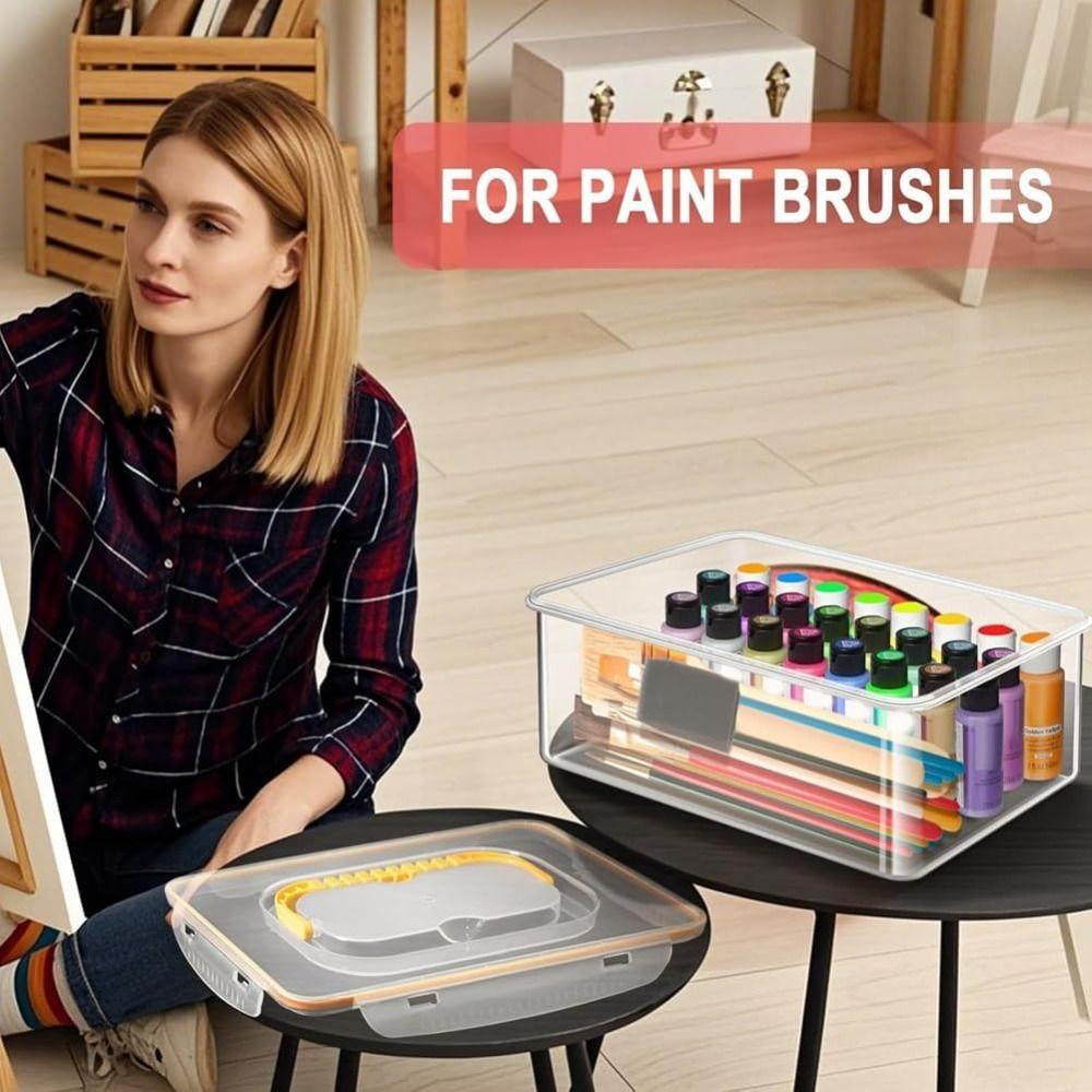 Extra Large Capacity Acrylic Paint Storage Box with Handle Clear Box  for Acrylic Paint