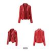 Women Lapel Collar Spring Autumn Solid Color Long Sleeve PU Leather Jacket S-3XL