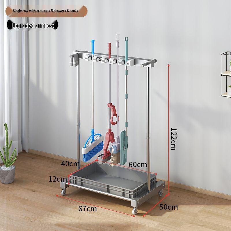 Stainless Steel Mobile Mop and Broom Holder Stand for Cleaning Tools