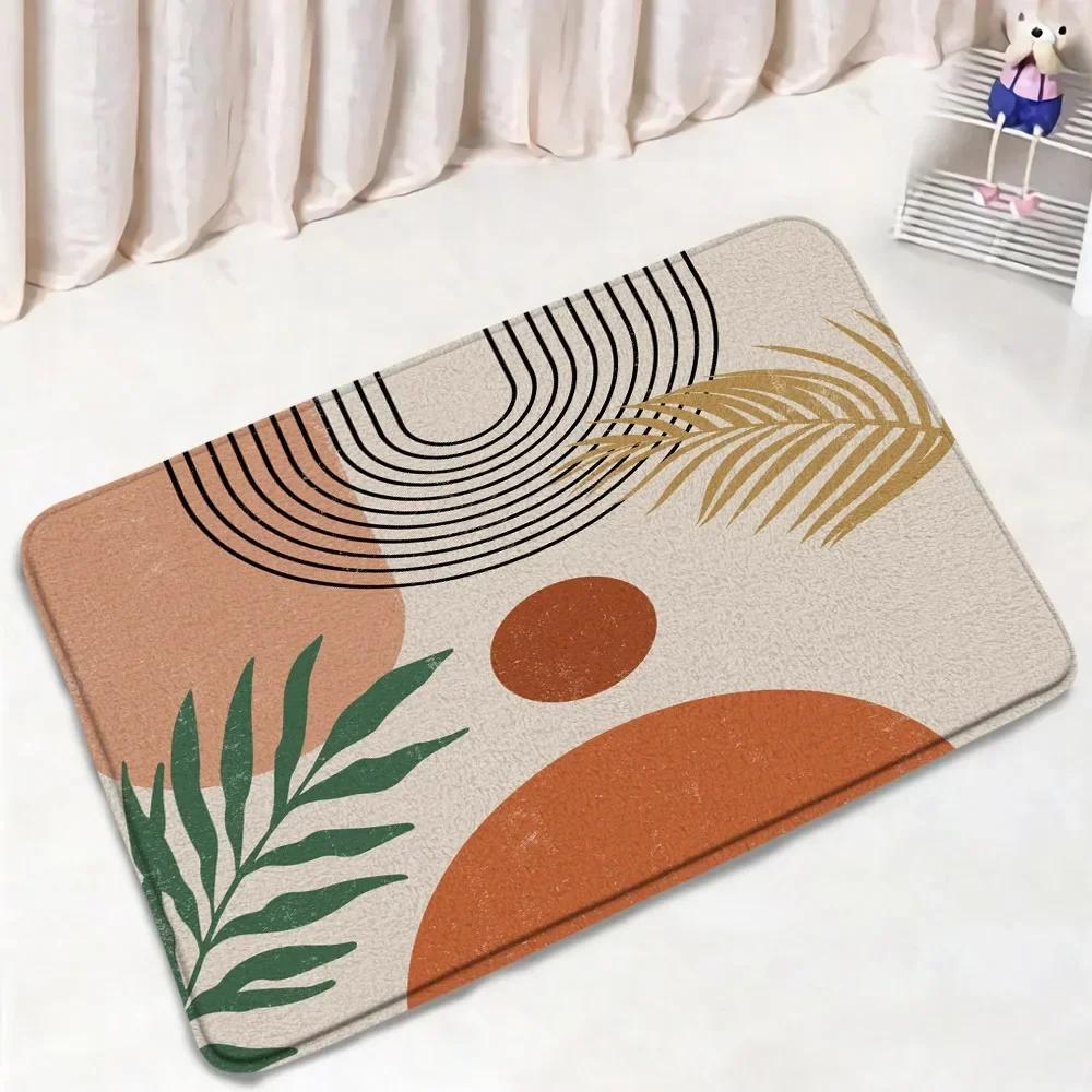 

Abstract Mid Century Bath Mat Set Black Line Green Leaf Modern Geometric Boho Home Carpet Bathroom Decor Floor Rugs Toilet Cover 45x75cm-17.7x29.5in