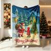 230g Flannel Fleece Blanket Christmas Santa Claus Winter Scene Pattern Soft Warm Cozy Winter Blanket for Christmas Gift