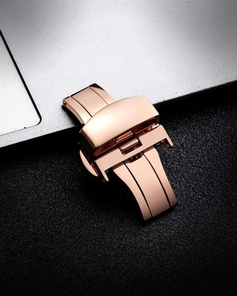 BINLUN Push-Down Type D-Buckle Stainless Steel Watch Buckle Leather Watch Band Replacement Clasp for