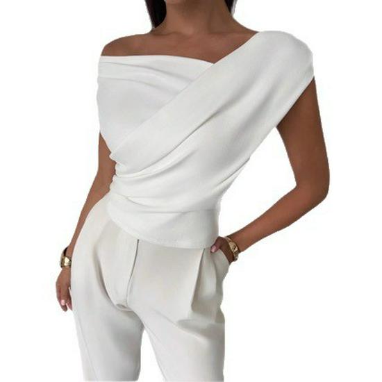 2026 European & American One-shoulder Sleeveless Slim Fit Solid Color Women's T-shirt