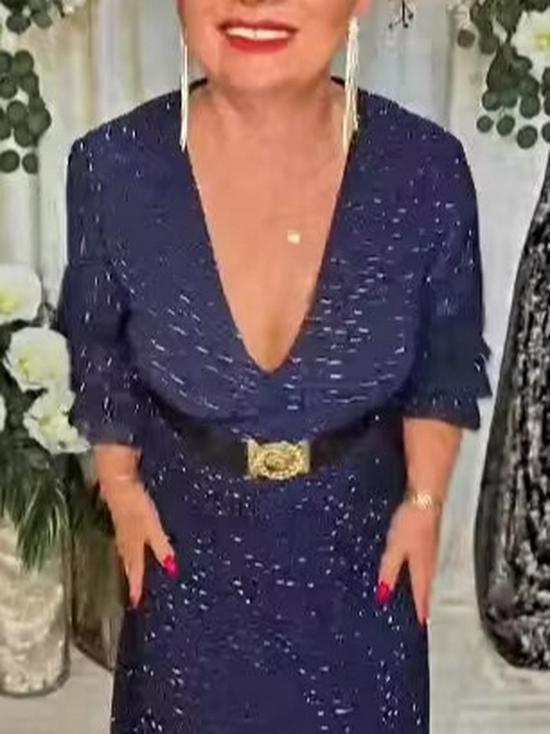 2025 European & American Cross-Border Women's Chiffon V-Neck Rhinestone Long Dress