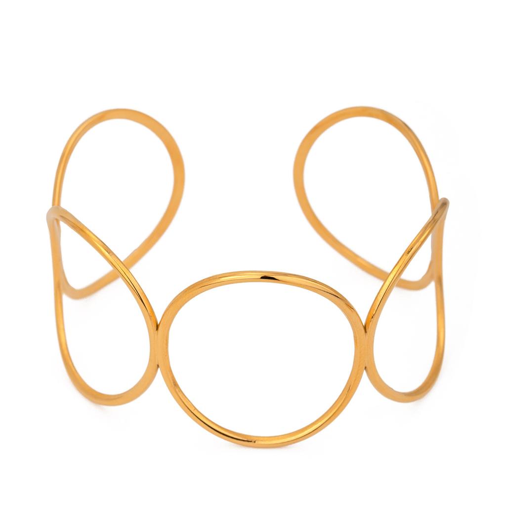 Hollow Open Cuff Bracelet Titanium Steel Gold Plated Jewelry Minimalist Womens Fashion Accessory
