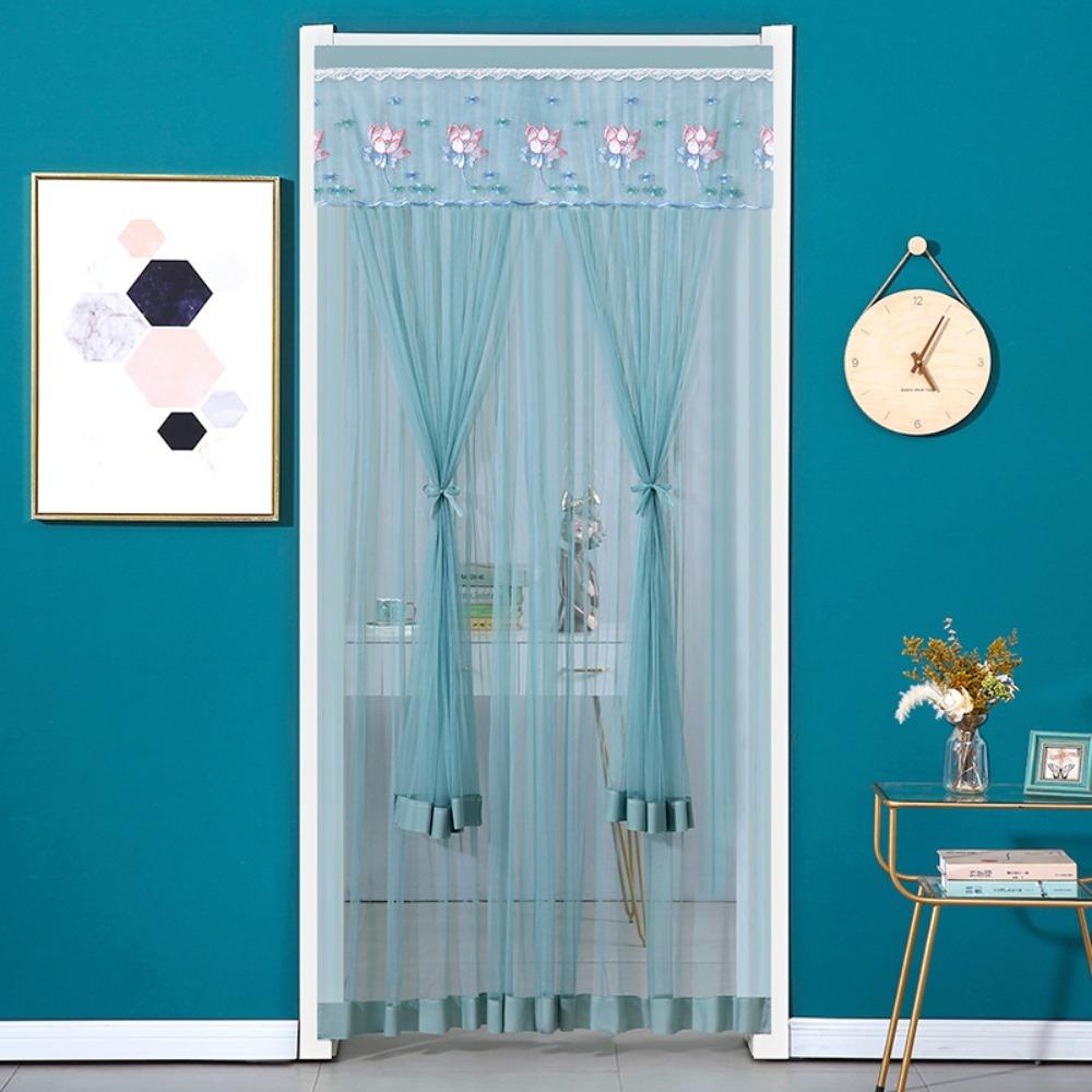 Punching Free Lace Embroidered Door Curtain Double Layer Door Drapes Entrance Curtain  Girl Room