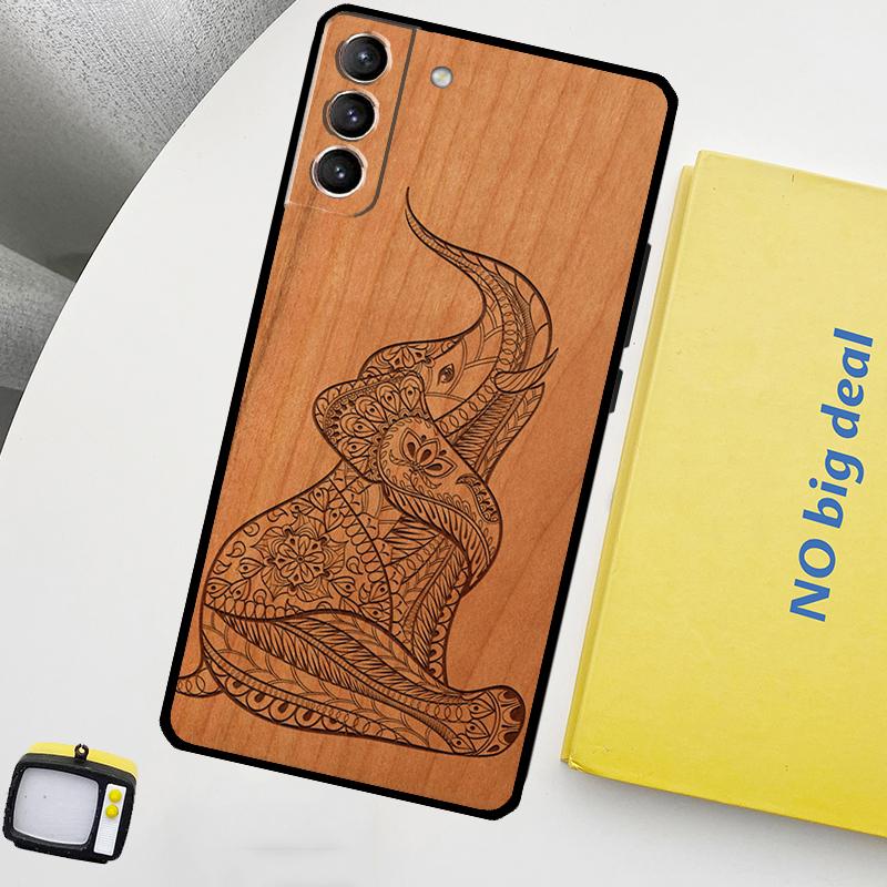 Turtle Elephant Dragon Wood Phone Case For Samsung Galaxy S25 Ultra S20 S21 S22 S23 Plus S24 Ultra S9 S10 S25 FE Cover
