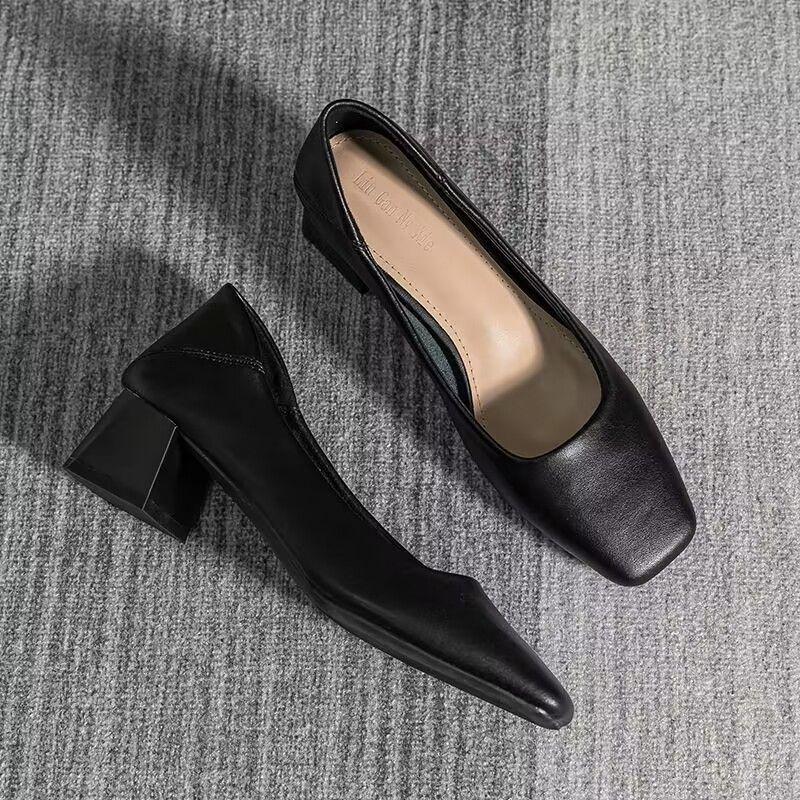 Calzado de Verano para Mujer Zapatos de Punta Cuadrada Para Mujer 2024 Con Tacones Medianos Blanco Oficina Social Elegante Clásico Moda Una Primavera Y2k