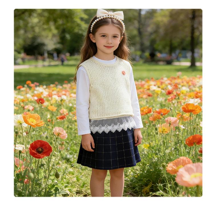 Girl's round neck sleeveless spring and autumn, comfortable, refreshing and cute vest for middle-aged children