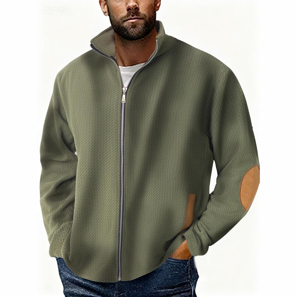 Herren Zip-Up Hoodie Vintage Gefüttertes Sweatshirt Fleece Full-Zip Winter Warme Jacken mit Ellbogenflicken