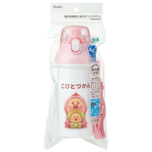 Skater Children's Water Bottle, 480ml, Direct Drinking, Plastic, One-Touch Operation, Dishwasher Safe, Made in Japan, Kobito Zukan (Peach Butt) Design