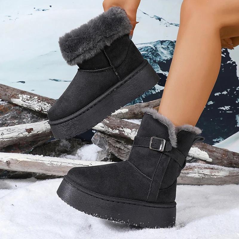 Warm Thicken Plush Chunky Platform Snow Boots Women  New Thick Bottom Winter Ankle Boots Woman Non Slip Cotton Padded Shoes