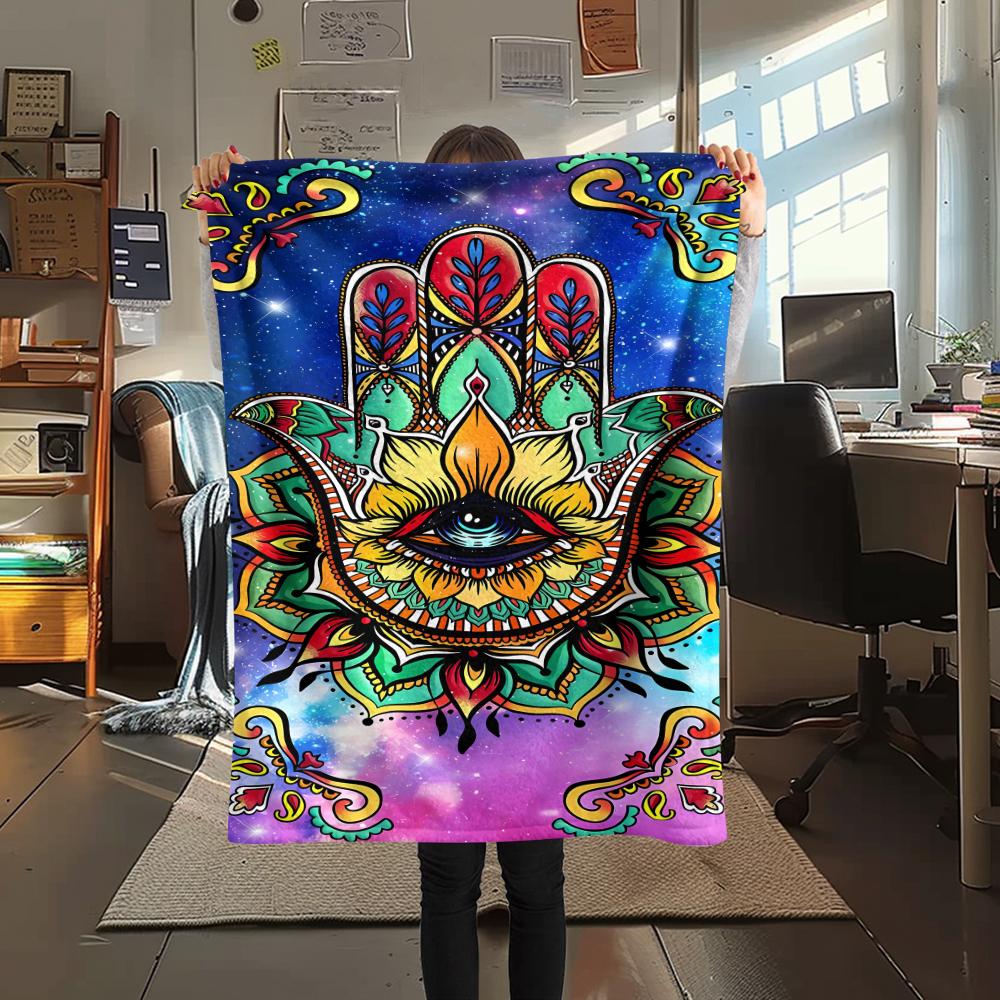 

1Pc Jewish Hamsa Print Flannel Blanket, High quality Comfortable for All Seasons, Home Decor, Warmth and Comfort, Perfect for Christmas Gifts 80cm x 120cm