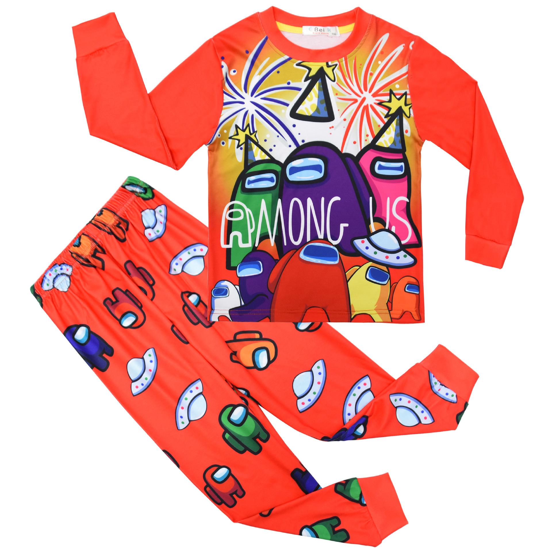 

Cartoon Digital Printing Medium And Older Children S Loungewear Set Long-Sleeved Two-Piece Pajamas And Pants 576 120 красный