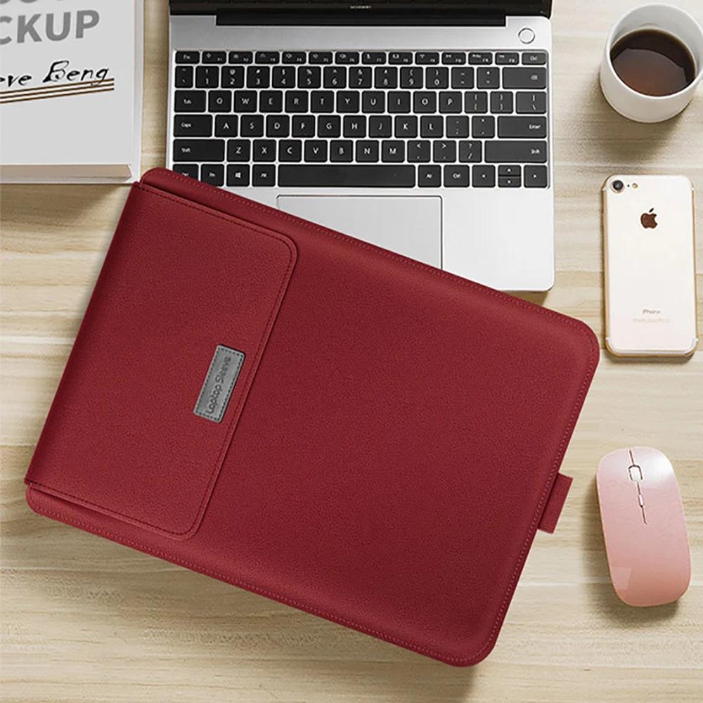Laptop Sleeve Bag Pu Leather Waterproof Laptop Stand Notebook Pouch 13 14 15 16 Inch for MacBook Air Dell Lenovo Notebook Cover