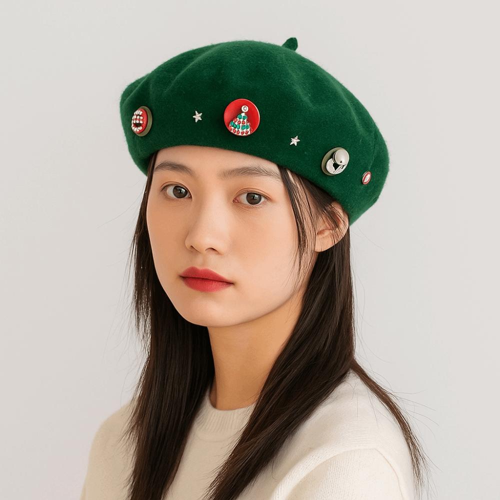 Star Christmas Beret Solid Color Octagonal Hat Fashion Wool Beret  Outdoor