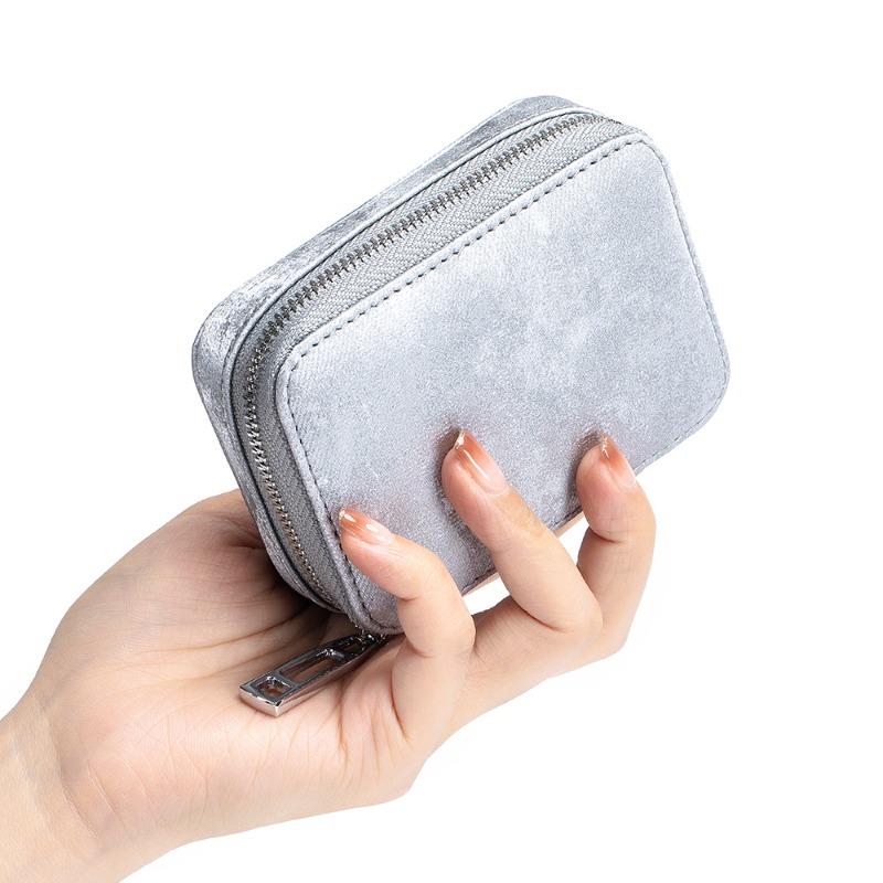 Genuine Leather Mini Portable Lipstick Bag with Mirror New Chinese Cowhide Texture Storage Bag Change Coin Earphone Bag