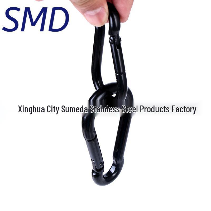 Schwarzer 304 Edelstahl Karabiner Schlüsselanhänger mit Sicherheitsverschluss und Federhaken