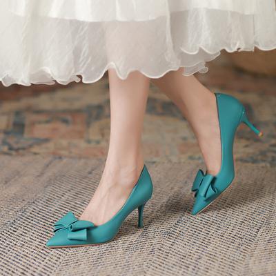 Koreanischen Stil Temperament High Heels Frühling Neue Mode Spitzen Stiletto Schuhe Flach Mund Bowknot Schuhe