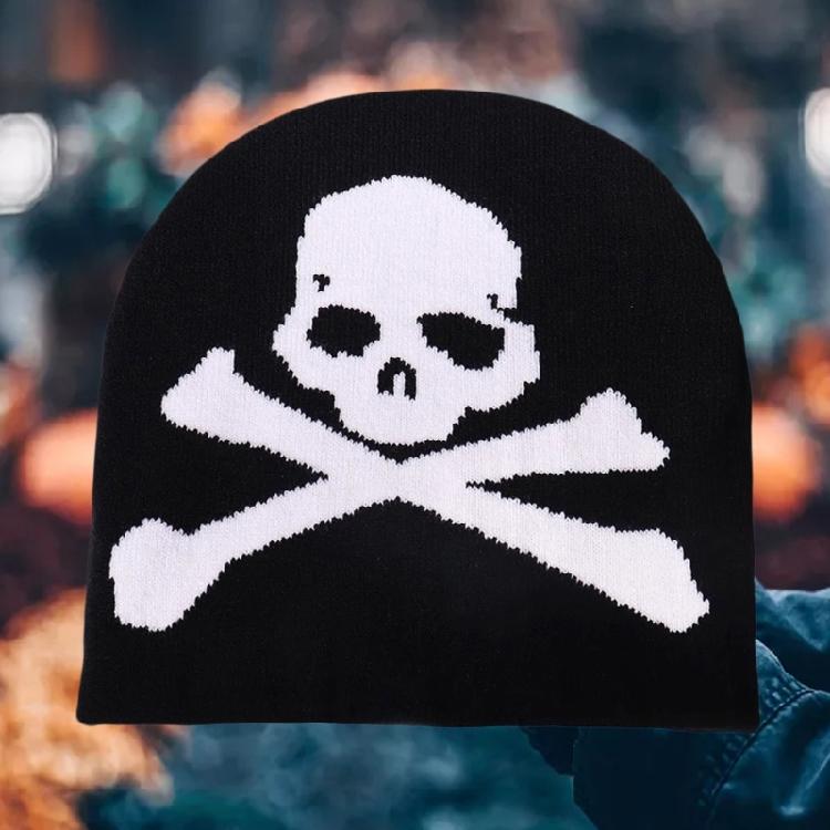 Elastic Windproof Beanies Knitted Hat with Skull Pattern for Adult Keep Ear Warm Hat Cold Weather Skiing Cycling Supply