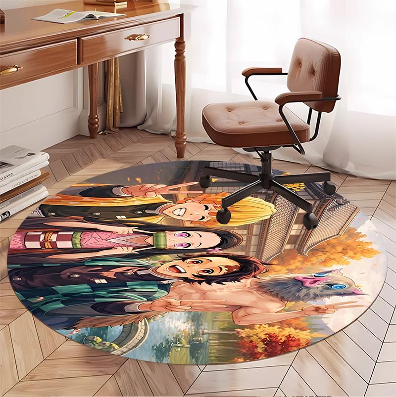 Demon Slayer Pattern Round Rug, Indoor/Outdoor Mat, for Picnic, Gameroom, Bedroom, Office, Living Room, Home Decor Carpet, Birthday Gift