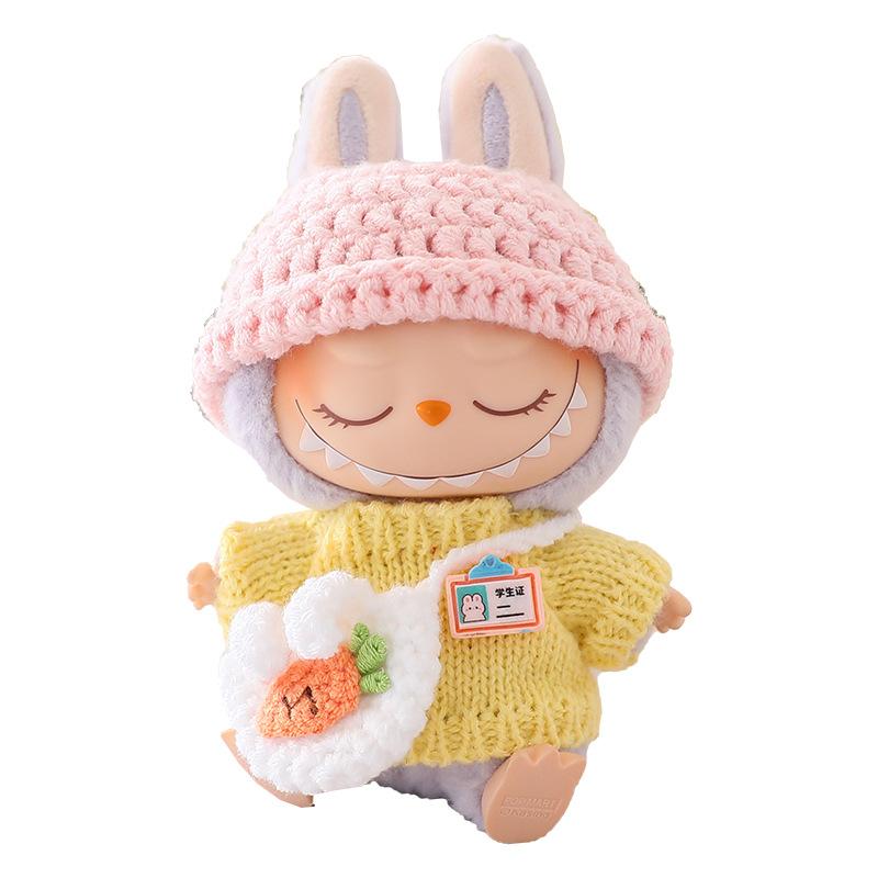 (No Doll) LABUBU Sitz Party Doll Costume Labubu Macaron 2nd Generation Sitting Vinyl Doll Woolen Set Hat Shoes