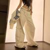 Autumn New High Waist Loose Casual Pockets Straight Jeans Women Wide Leg White Denim Pants Cargo Trousers