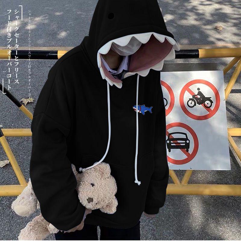 2021 Autumn/Winter Shark Hat Sweatshirt: Unisex Velvet Loose Fit, Fun Design for Students