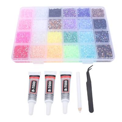 24 Roosters Schitterende Kit 3mm Meerkleurige Hars Platte Back Strass Steentjes met 3 Stuks Lijm voor Doe-het-zelf Knutselen Kleding Schoenen