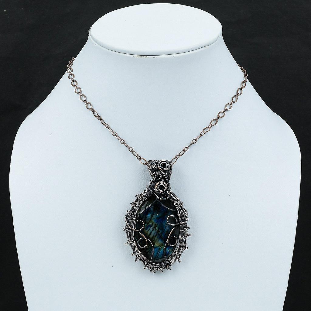 Labradorite Gemstone Pendant Copper Wire Wrapped Pendant Handmade Pendant Labradorite Pendant Jewelry Copper Jewelry For Gift Healing Stone