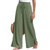 Women Wide Leg Split Pants Drawstring Waist Pockets Casual High Waist Pleated Beach Trousers Lightweight Loose Fit