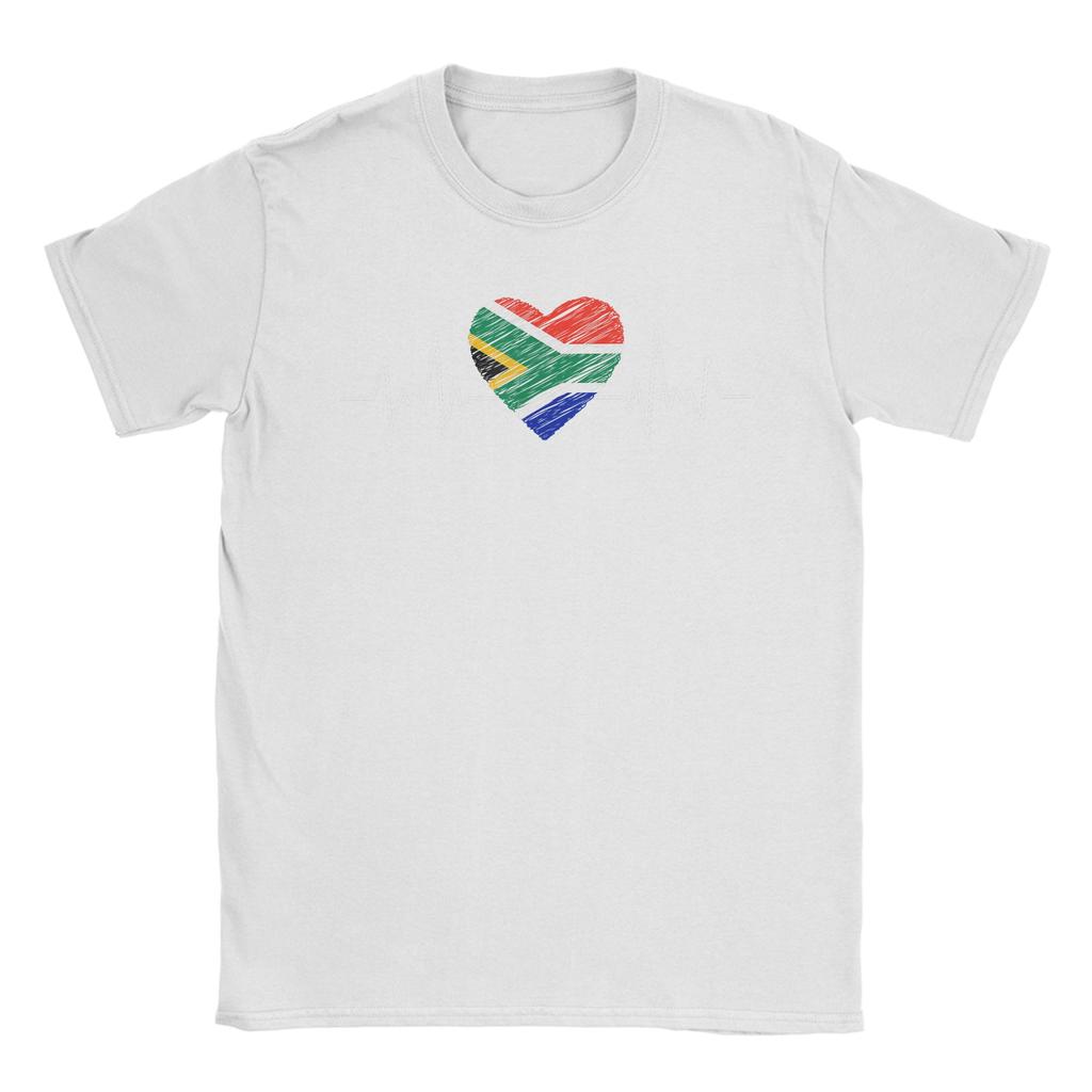 South Africa Flag Heartbeat TShirt Unisex Vintage Pure Cotton Tees Crewneck Short Sleeve T Shirts Summer Clothes