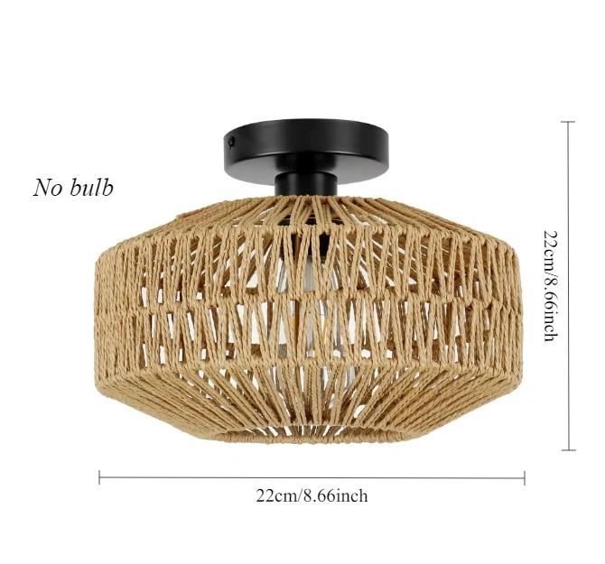 Rattan Ceiling Lamp E27 LED Lights Hand Woven Bedroom Hanging Lamp for Ceiling Light Modern Home Decoration Light Fixture 30CM