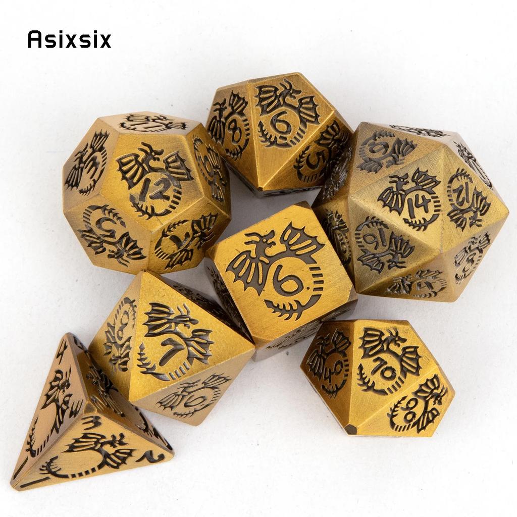 7 Pcs Orange Dragon Metal Dice Solid Metal Polyhedral Dice Set Suitable For Role-Playing Dice PropBoard Game Gift