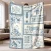 1pc Premium Vintage Blue and White Porcelain Floral Tiger Decorative Throw Blanket | Soft Flannel, Warm & Cozy All-Season Cover for Sofa, Couch, or Be