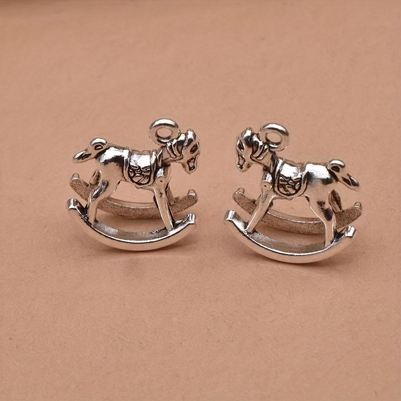 10 Retro 3D Carousel Animal Pendants - Alloy Miniature Horse and Donkey Pendants for DIY Jewelry Making, Earrings, Necklaces, Br