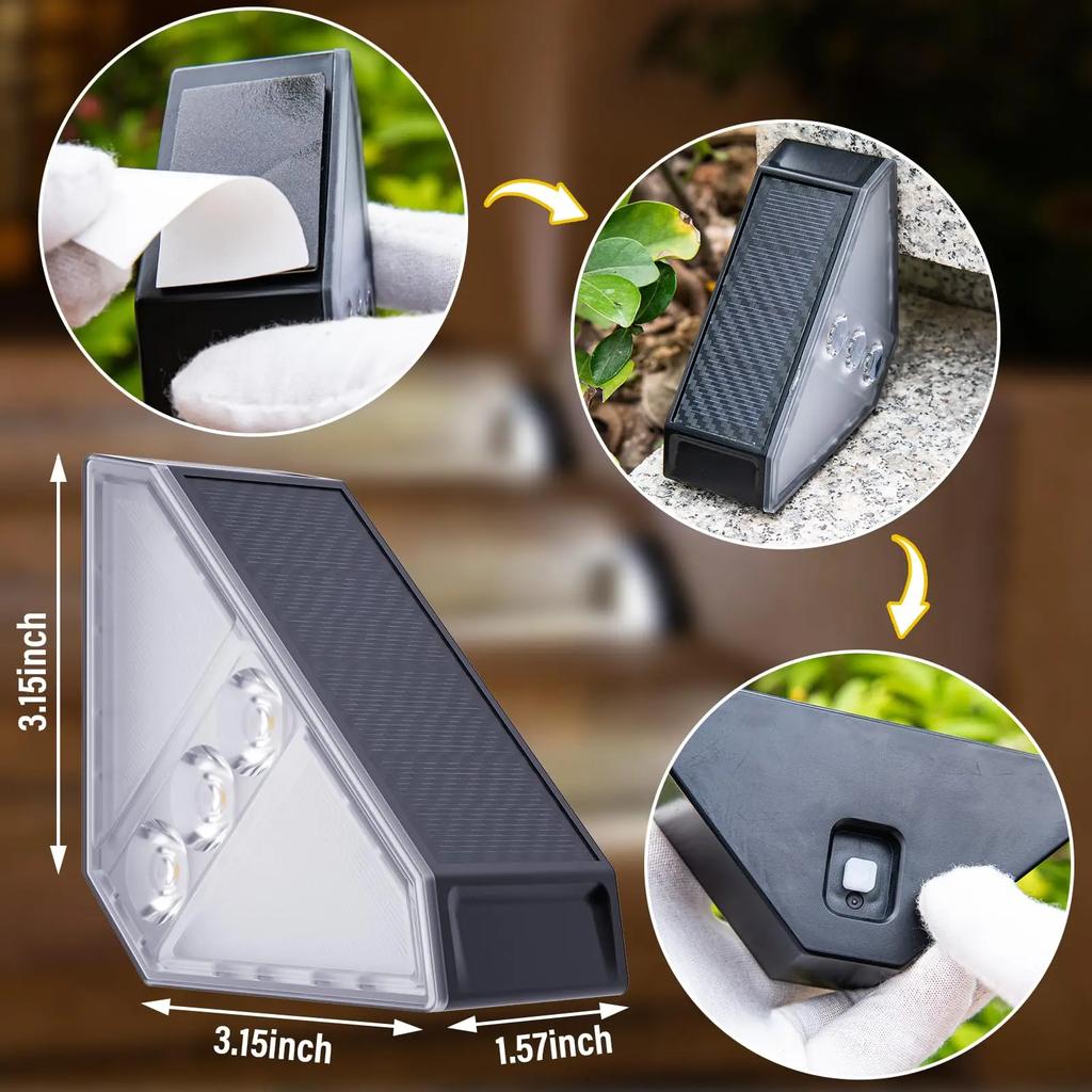 4 Stück LED Solar Treppenlicht Außen Dreieck Stufenleuchte IP65 Wasserdicht für Hof Balkon Garten Wand Treppenlicht Auffahrtsbeleuchtung