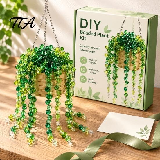 DIY Potted Plant Making Set Beaded Kit, Green Bead Craft Art Hanging And Gift for Adults Crafting Kit Adults, Handmade Gift, Home Desktop Decor