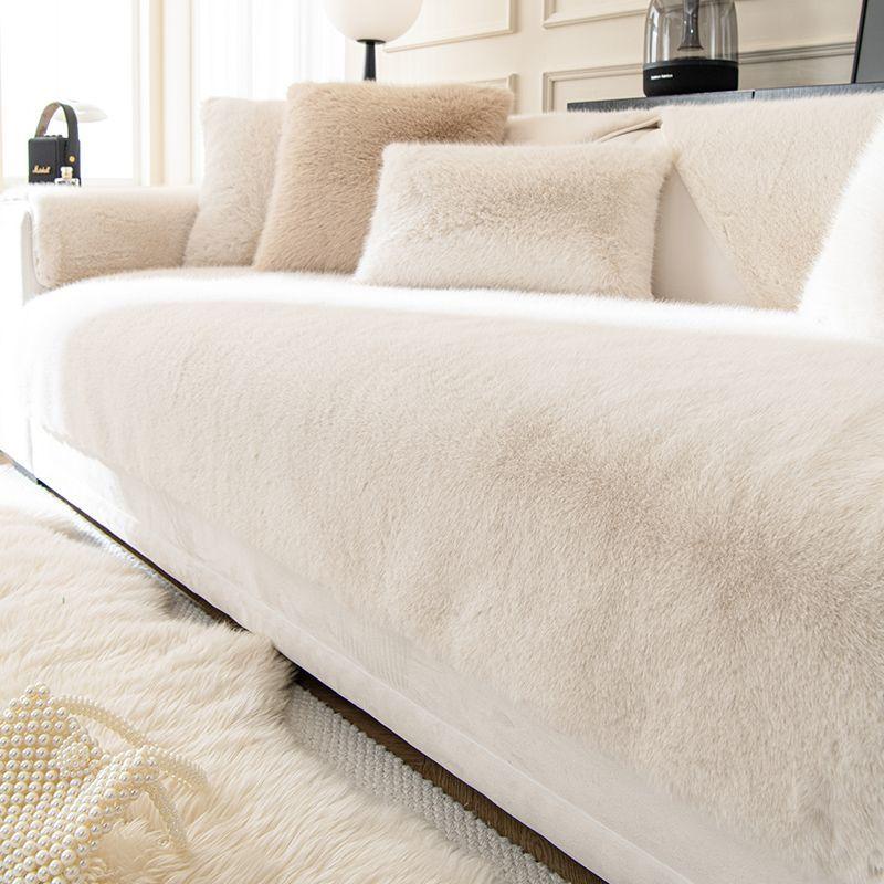 Solid Colored Plush Sofa Cushion New Winter Thickened High-end Seat Cushion Soft Comfortable Non Slip Sofa Cover Pillowcase