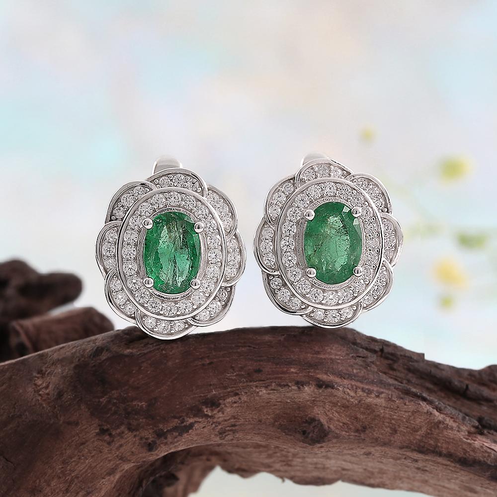 Elegant 925 Sterling Silver Earrings May Birthstone Natural Oval 5*7mm zambia emerald Fine Jewelry for women's party gifts