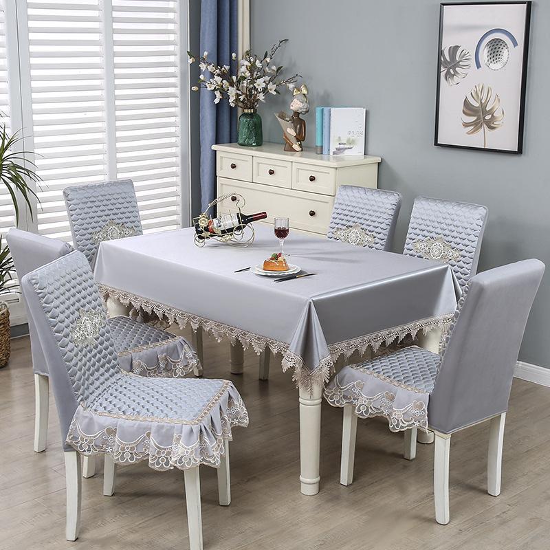 European Style Minimalist Embroidered Dining Table Fabric Mibai Lace Edge Tablecloth Elastic Chair Cover Non Slip Dining Chair Integrated Covers