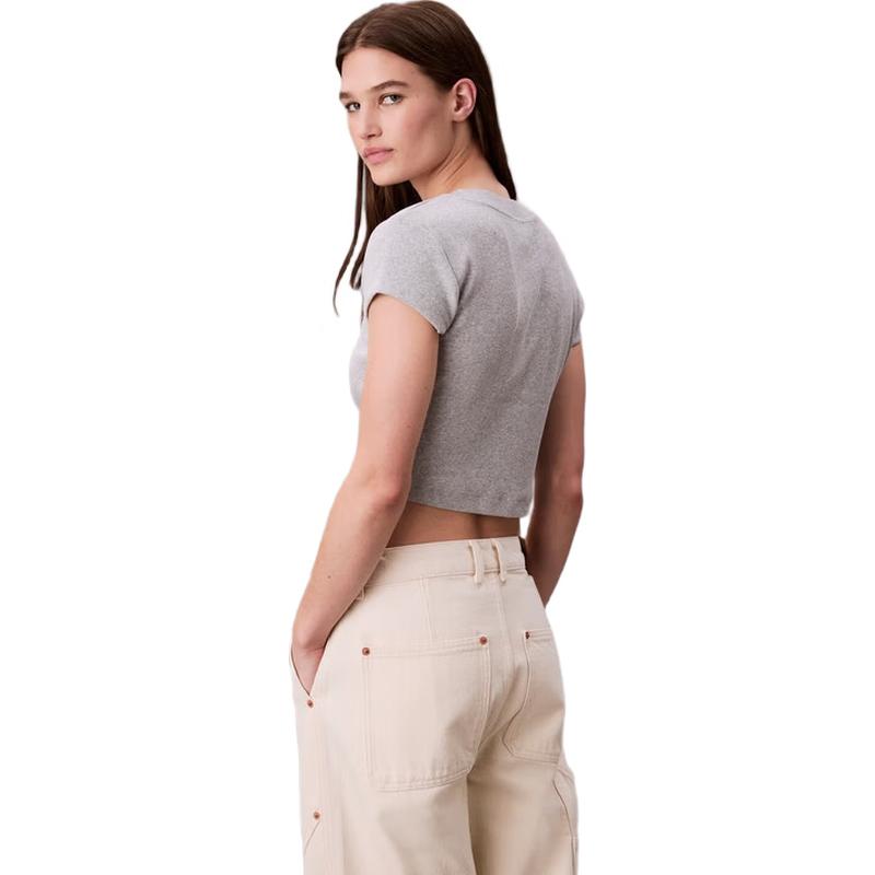 Calvin Klein Jeans Women s Ribbed Short Sleeve T-Shirt S