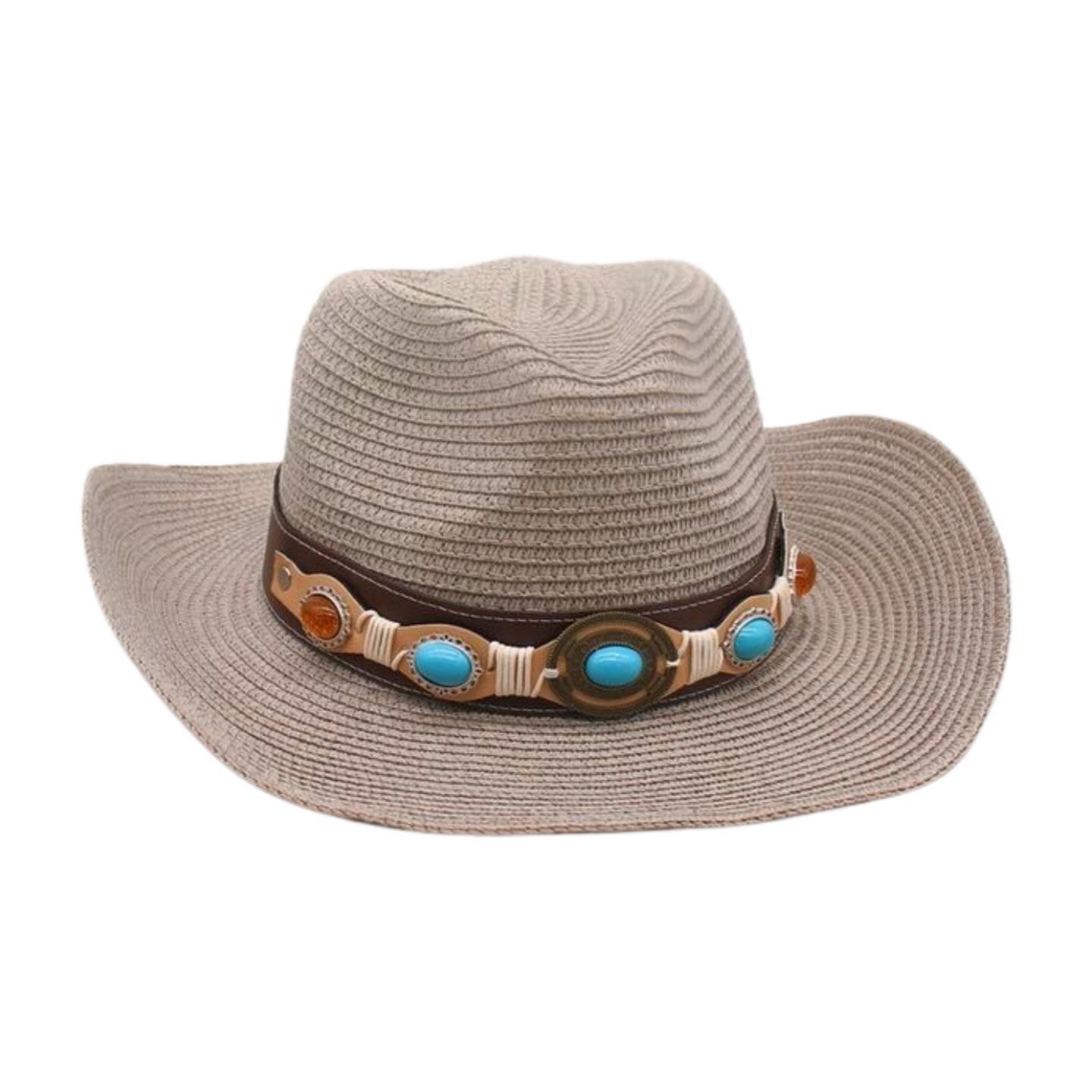 

Beach Seaside Travel Straw Hat High Sense Ethnic Style Woven Straw Hat Western Cowboy Hat one size