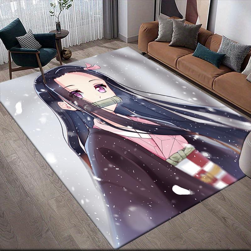 Demon Slayer Nezuko Square Area Rug, Non-Slip Floor Mat for Living Room, Perfect Gift for Nezuko Fans