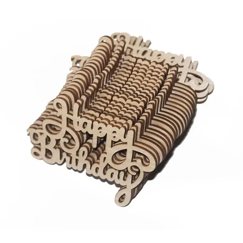 "Alles Gute zum Geburtstag" Lasergeschnittene Holzscheibe Handarbeit Buchstabenschnitzerei Holzkunst Hängeornamente Heimparty Dekoration Madera