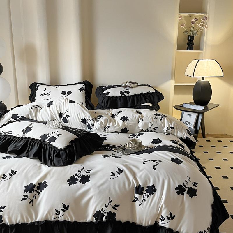 Black Lace Princess Wind French Washed Cotton Four-piece Quilt Cover Quilt Cover Sheet