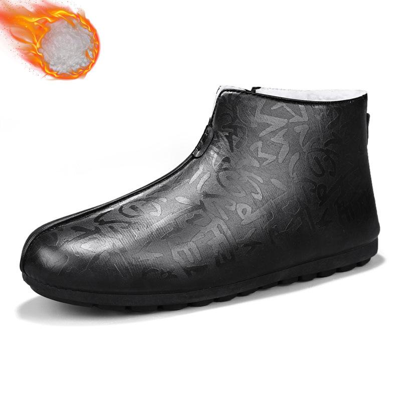 Men's Winter Warm Snow Boots Lightweight Non-Slip Faux Fur Lined Short Ankle Booties Comfortable PU Leather Walking Business Casual Work Shoes for Men