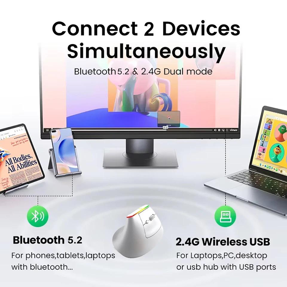 2.4G Wireless Mouse Dual Mode RGB Vertical Mouse Bluetooth Mouse Rechargeable Silent Mouse Ergonomic Mice for PC Laptop Desktop