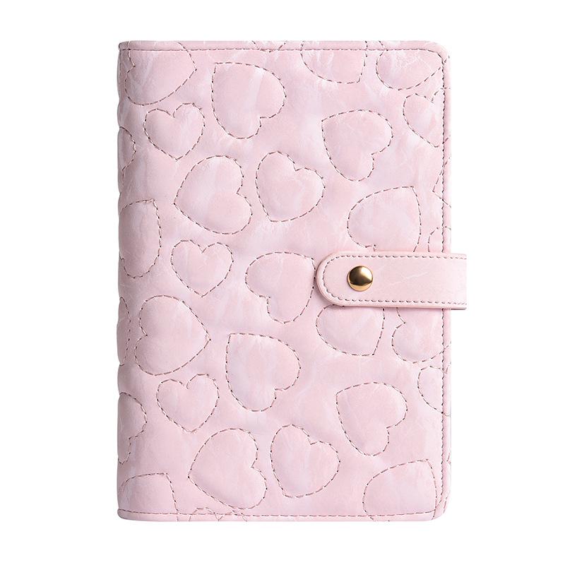 3D Heart Pattern A6 Loose-Leaf Notebook with PU Cover